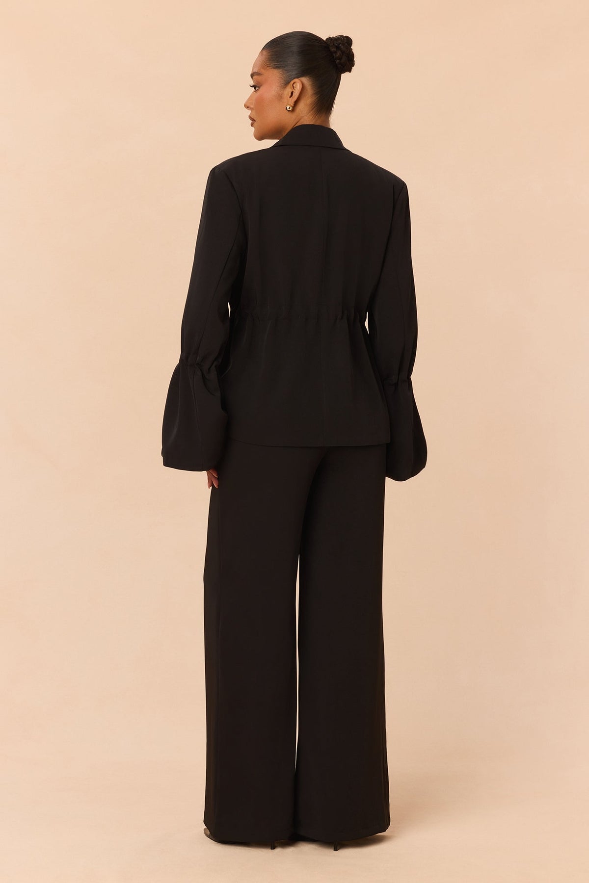 Nia Drawstring Blazer Pant Set - Black