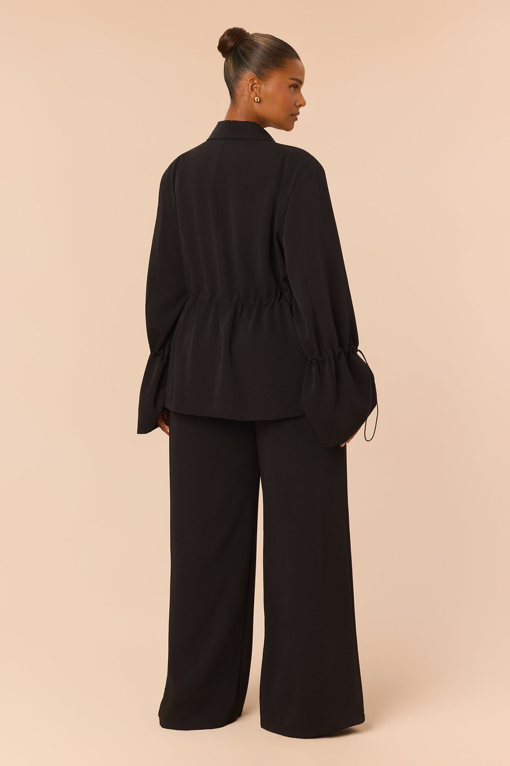 Nia Drawstring Blazer Pant Set - Black
