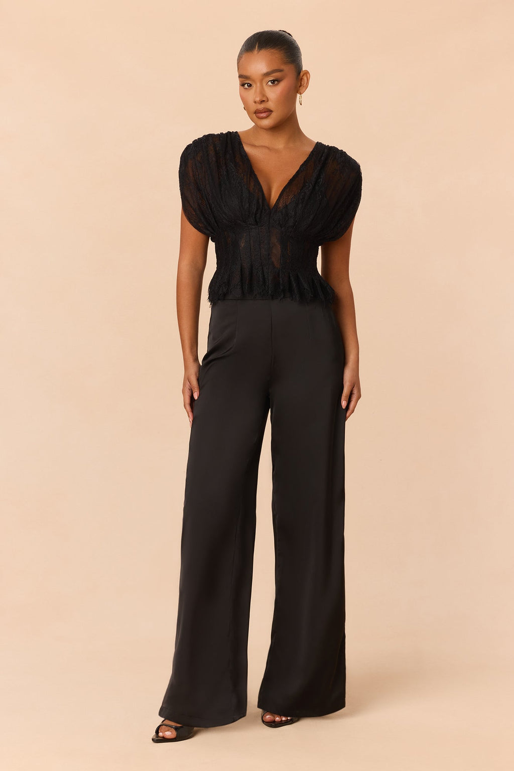 Be Mine Lace Pant Set - Black