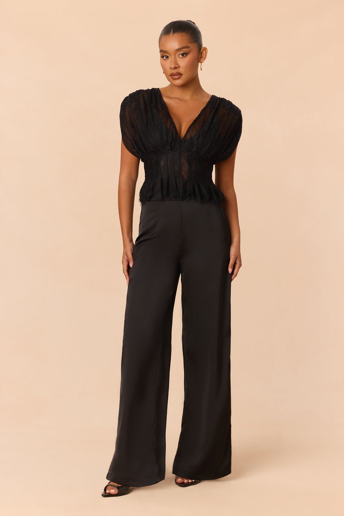 Be Mine Lace Pant Set - Black