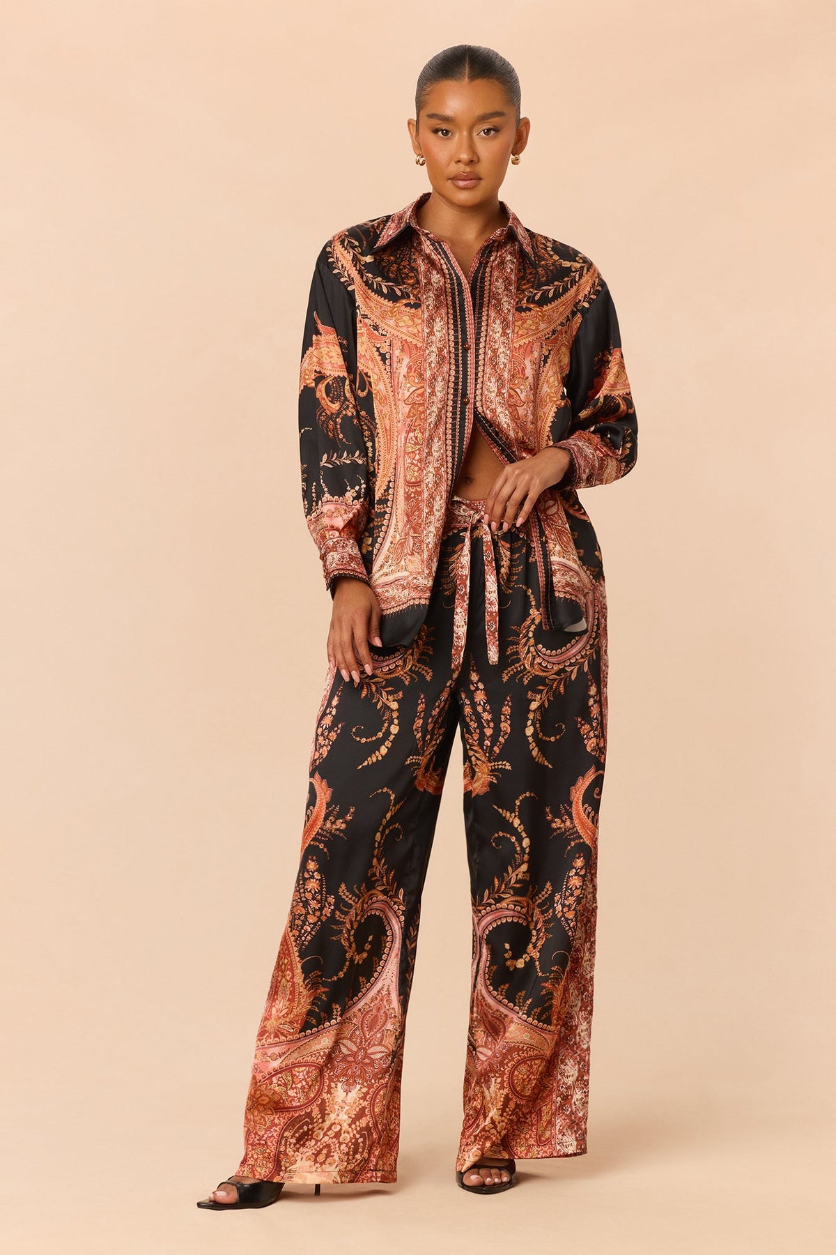 Quinn Button Up Pant Set - Rust/combo