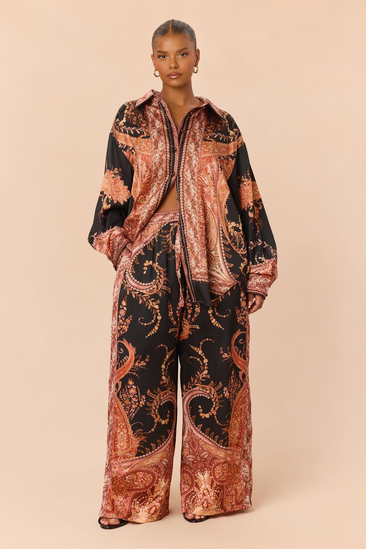 Quinn Button Up Pant Set - Rust/combo