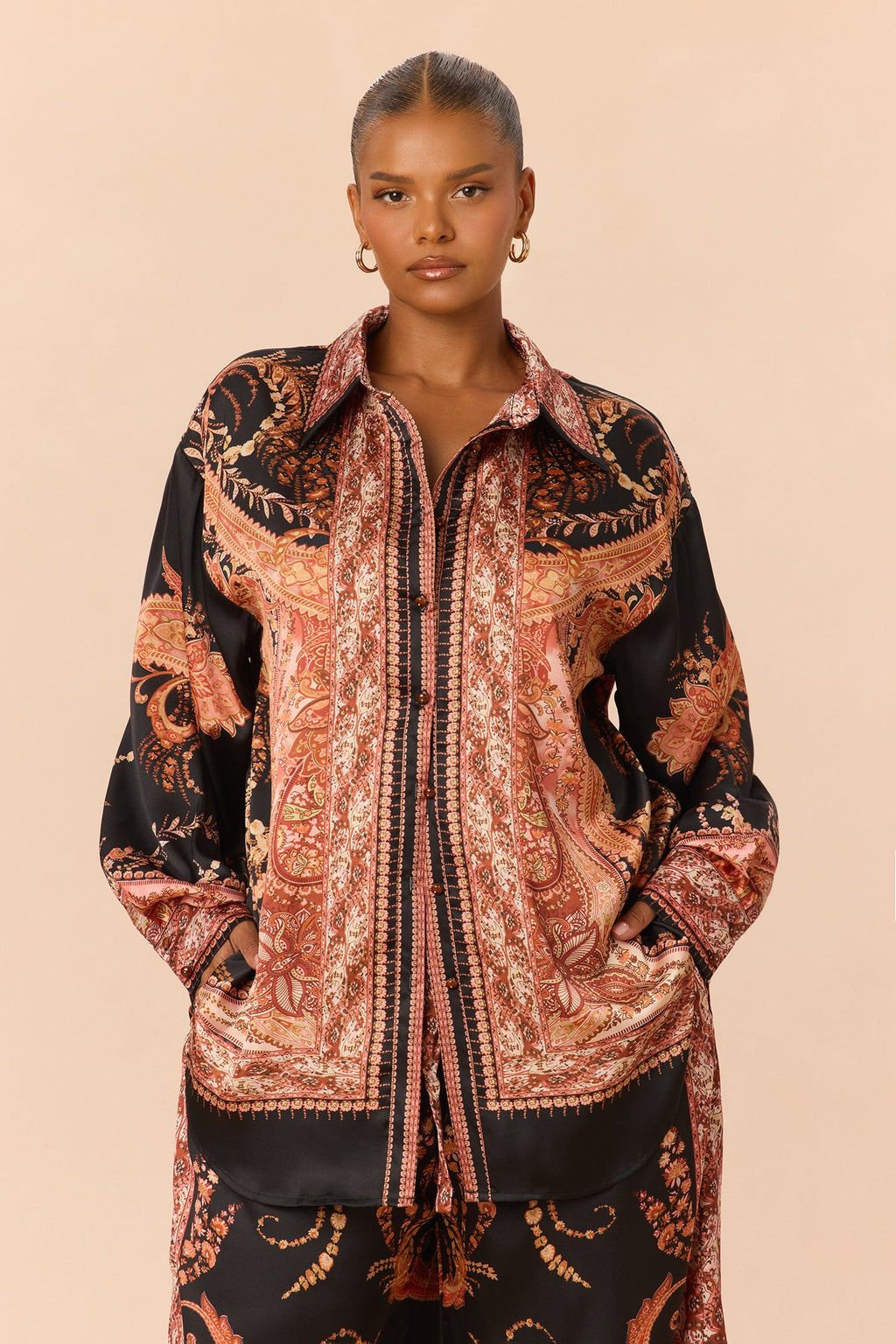 Quinn Button Up Pant Set - Rust/combo