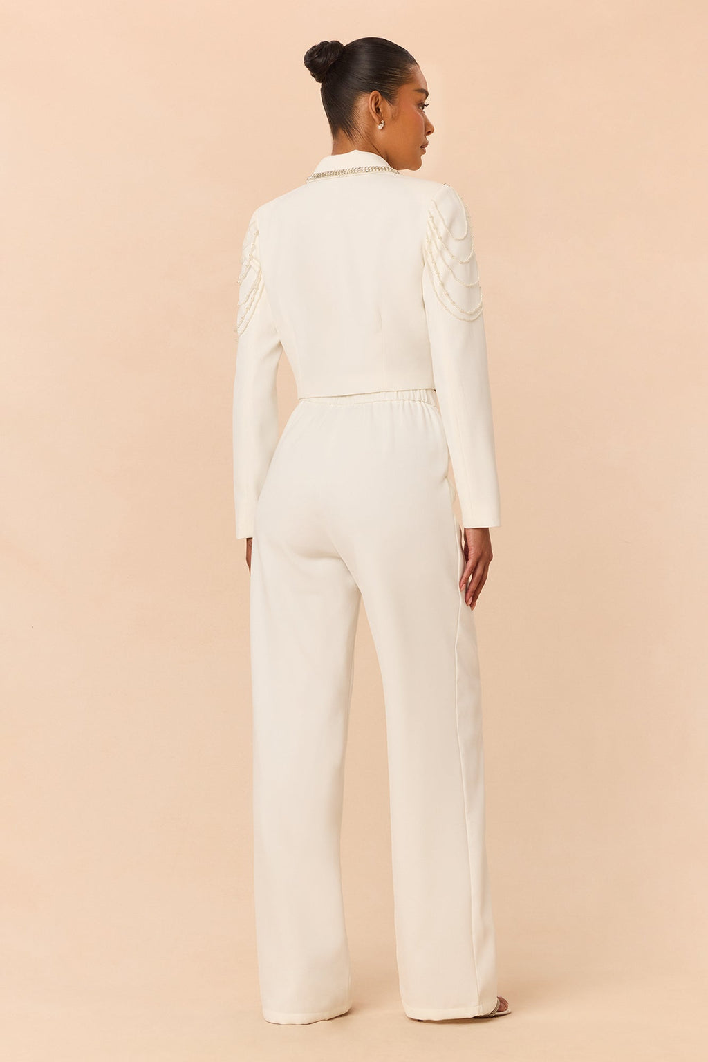 Desk To Drinks Embellished Pant Set - White