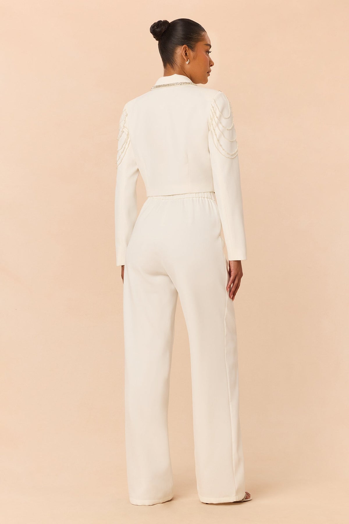 Desk To Drinks Embellished Pant Set - White