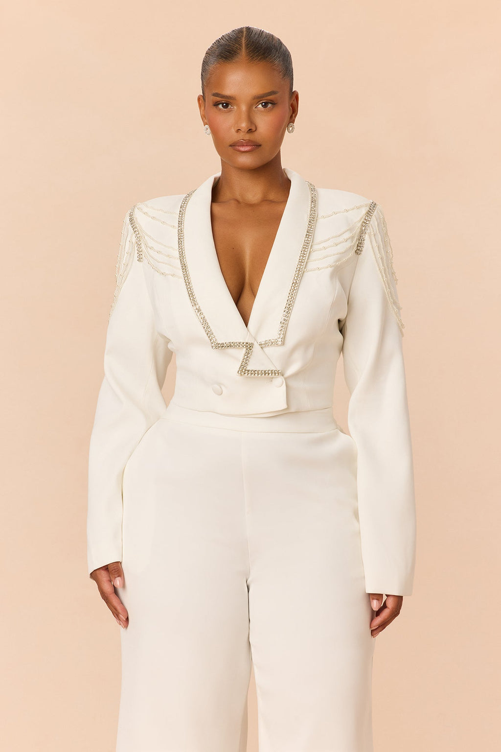 Desk To Drinks Embellished Pant Set - White