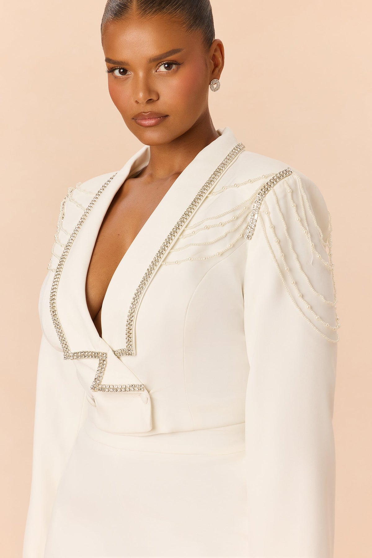 Desk To Drinks Embellished Pant Set - White