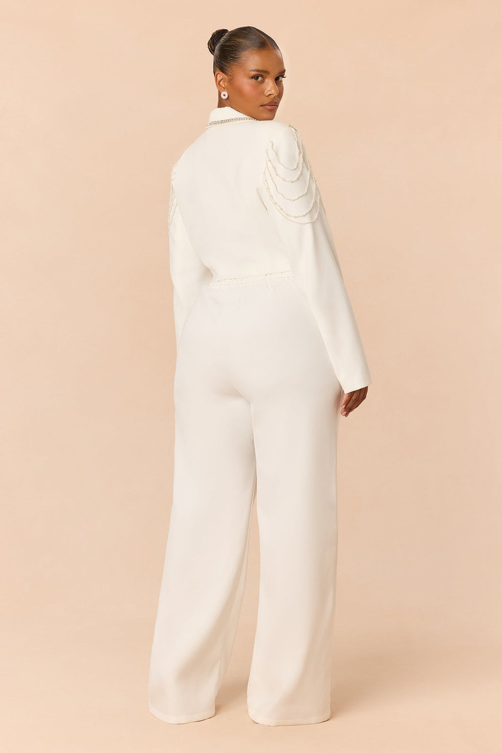 Desk To Drinks Embellished Pant Set - White