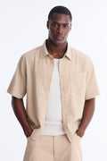 Cropped Stripe Workwear Button Up Shirt - Cream