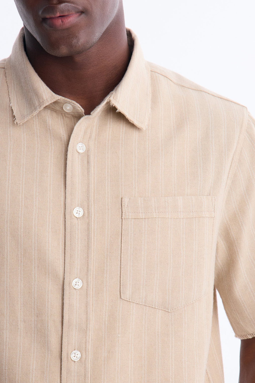 Cropped Stripe Workwear Button Up Shirt - Cream
