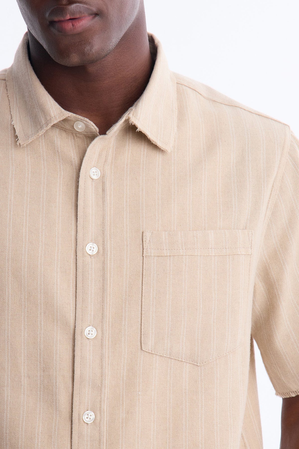 Cropped Stripe Workwear Button Up Shirt - Cream