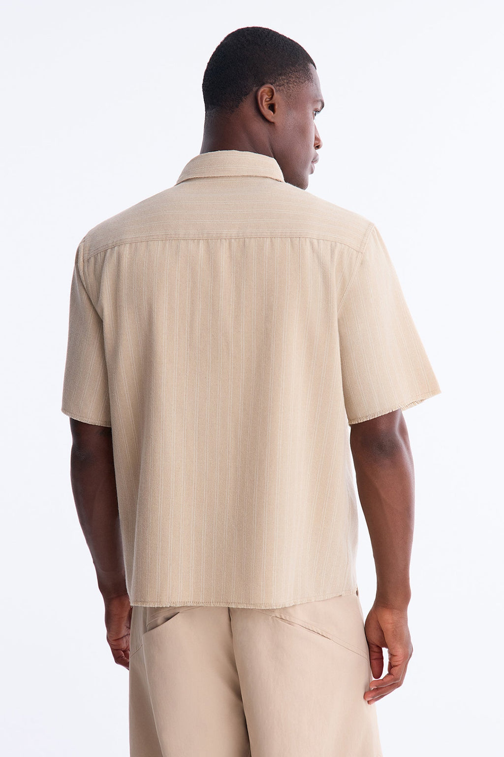 Cropped Stripe Workwear Button Up Shirt - Cream