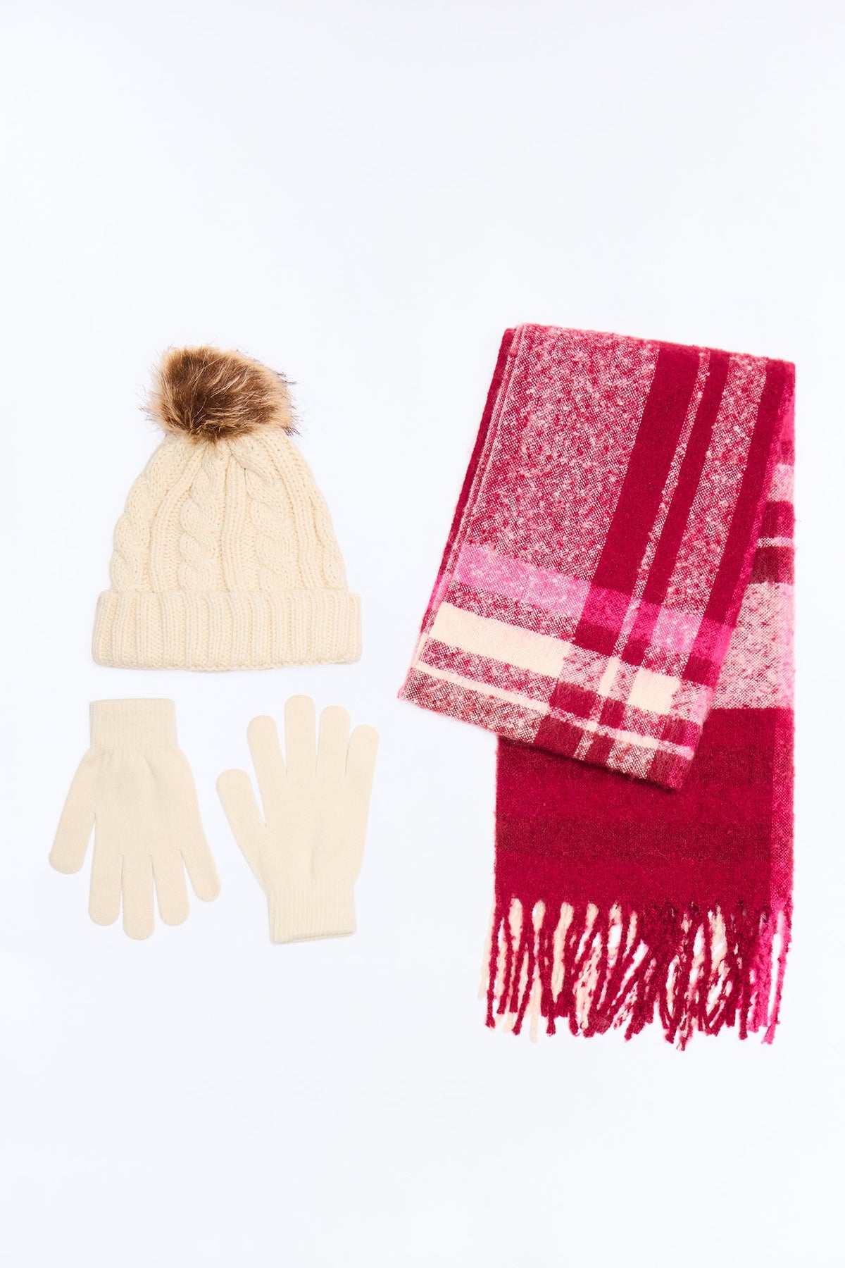 Deep Forest Glove And Scarf Set - Burgundy/combo
