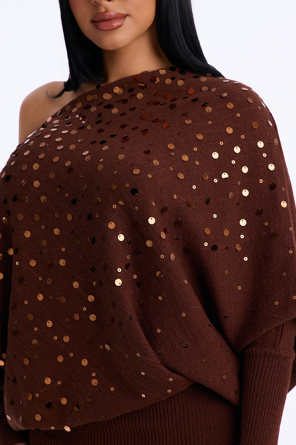 Ellena Embellished Sweater Mini Dress - Brown