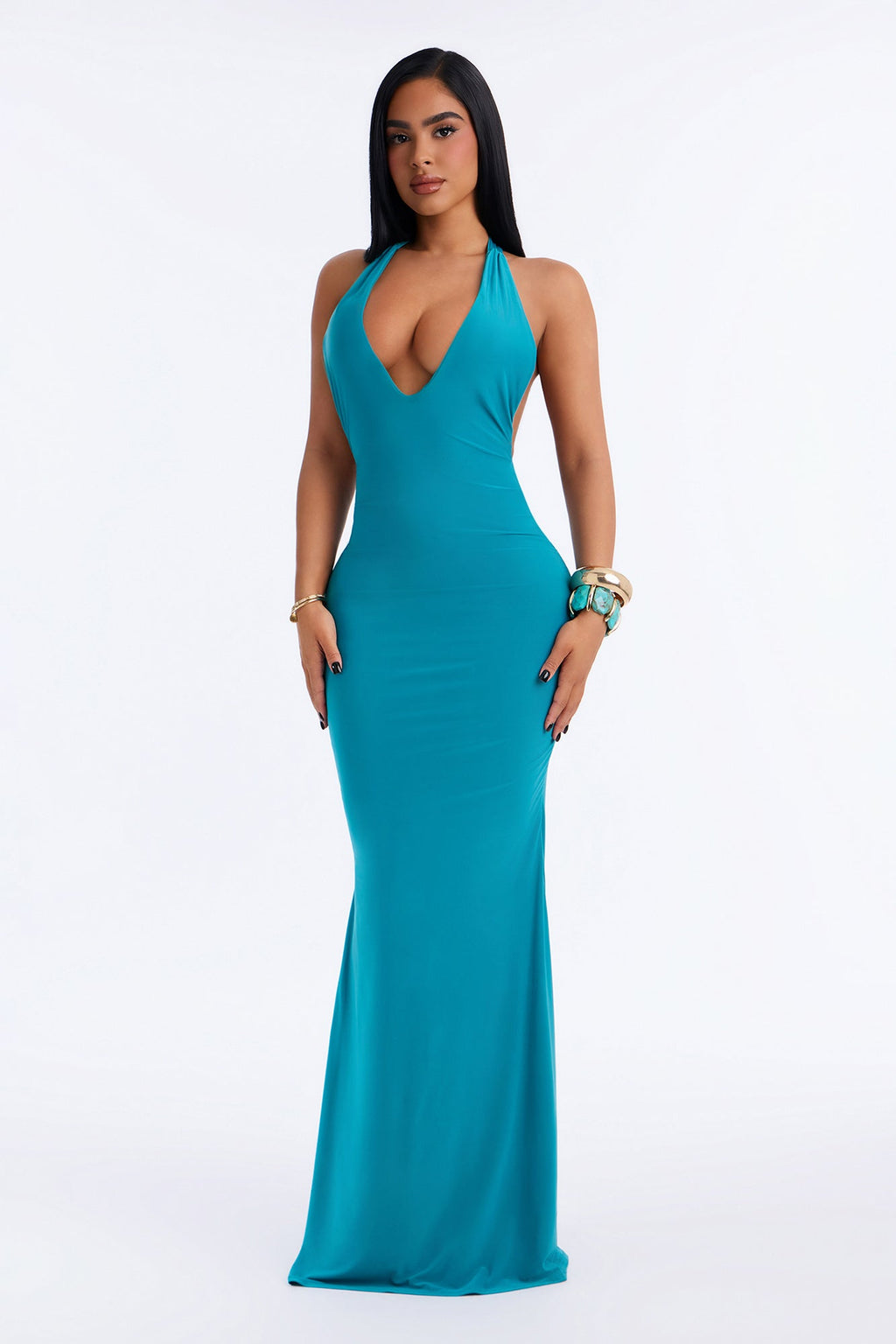 Daria Draped Backless Maxi Dress - Turquoise