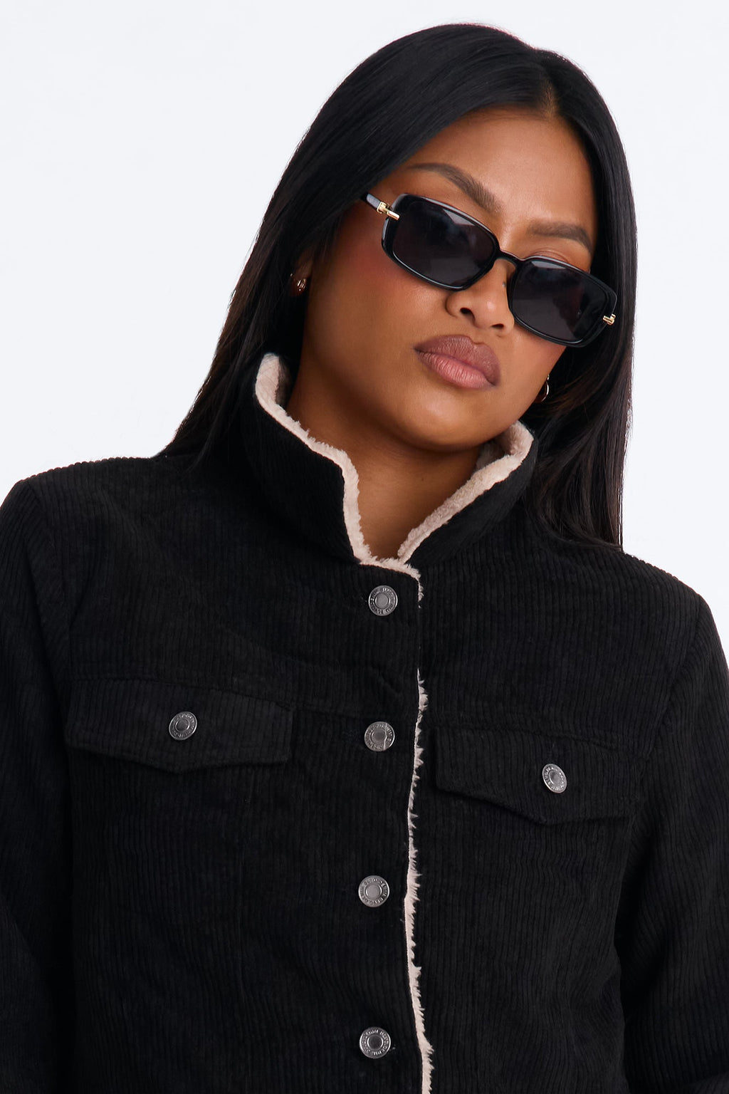Always Comfy Sherpa Lined Corduroy Trucker Jacket - Black