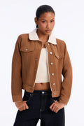 Always Comfy Sherpa Lined Corduroy Trucker Jacket - Brown