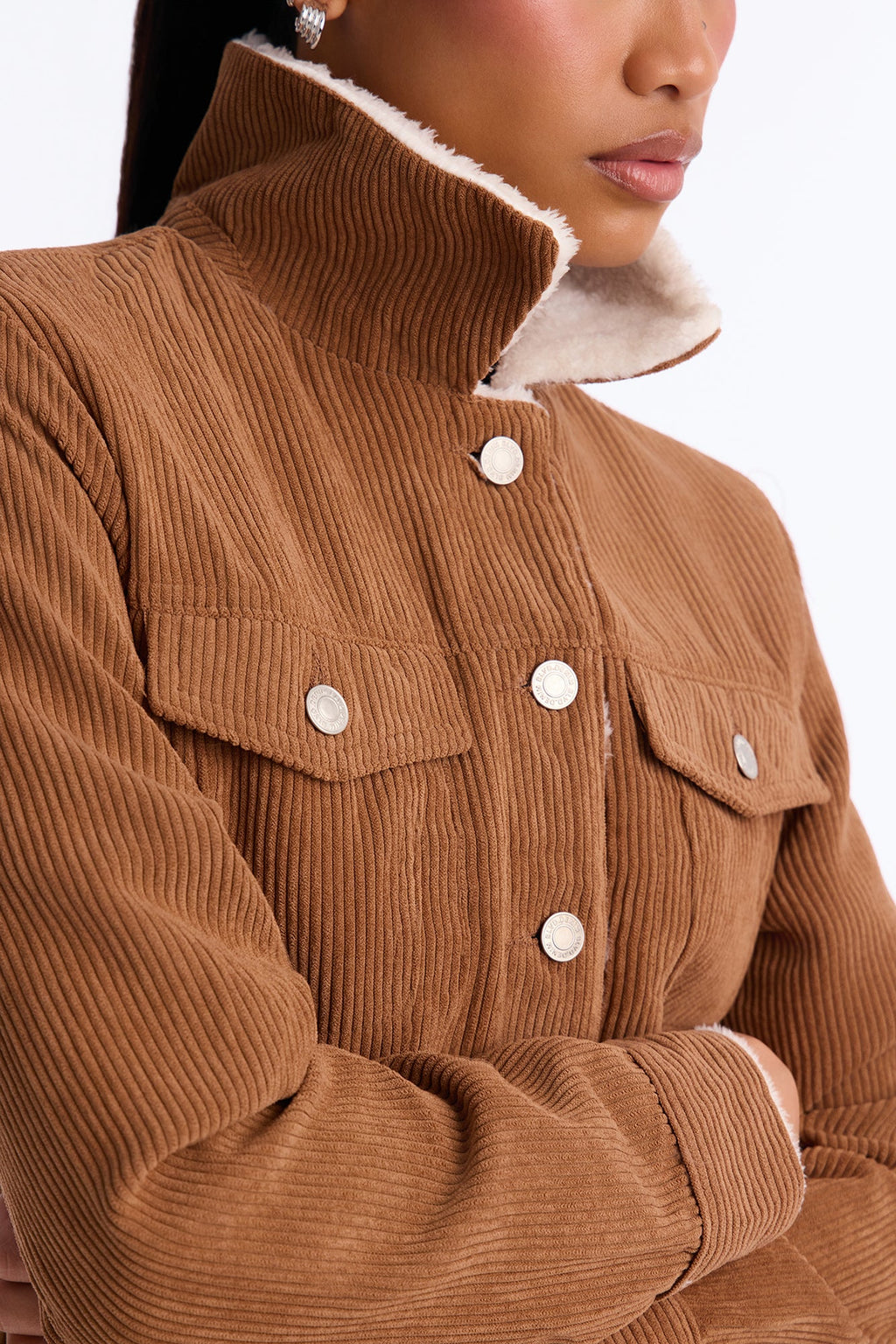 Always Comfy Sherpa Lined Corduroy Trucker Jacket - Brown