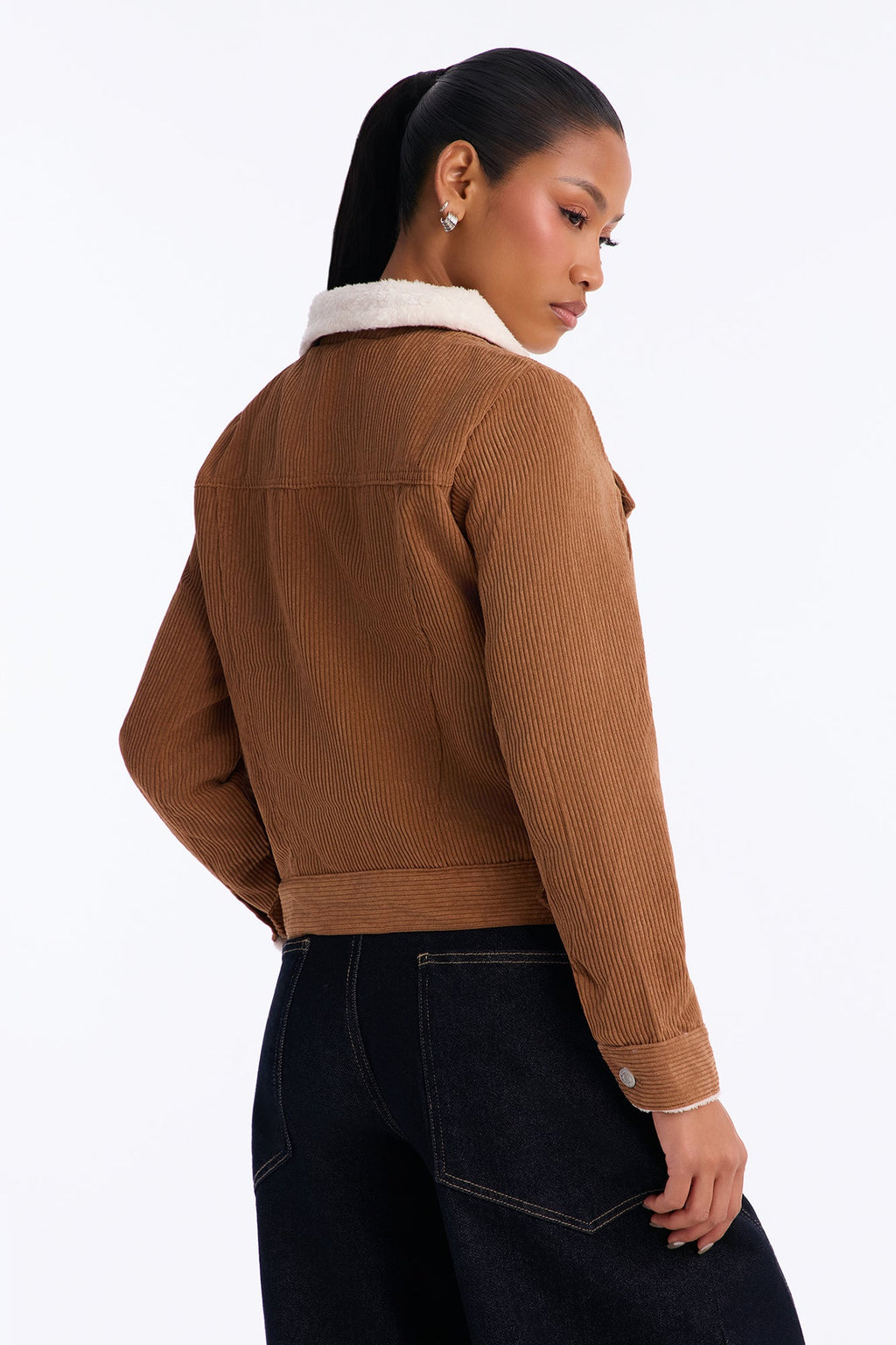 Always Comfy Sherpa Lined Corduroy Trucker Jacket - Brown