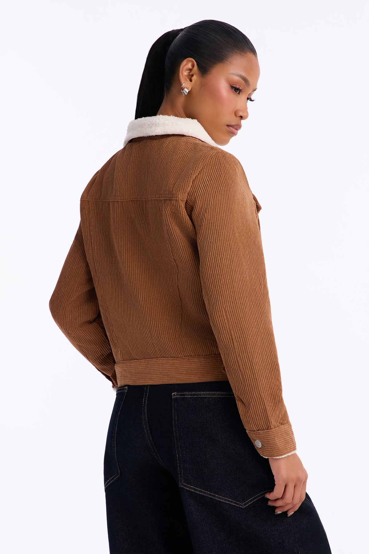 Always Comfy Sherpa Lined Corduroy Trucker Jacket - Brown