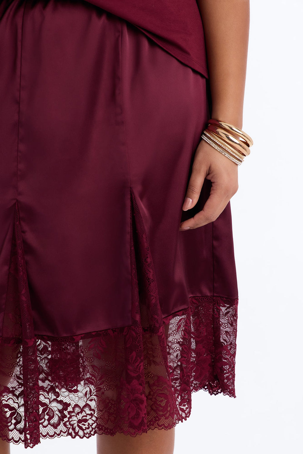 Mariah Lace Trim TShirt Midi Dress - Wine