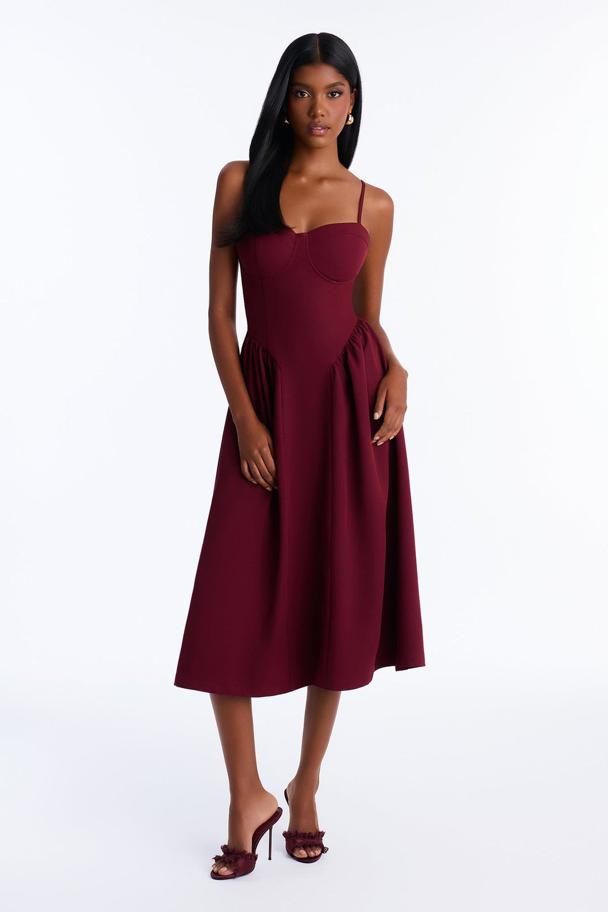 Selena Sweetheart Midi Dress - Wine