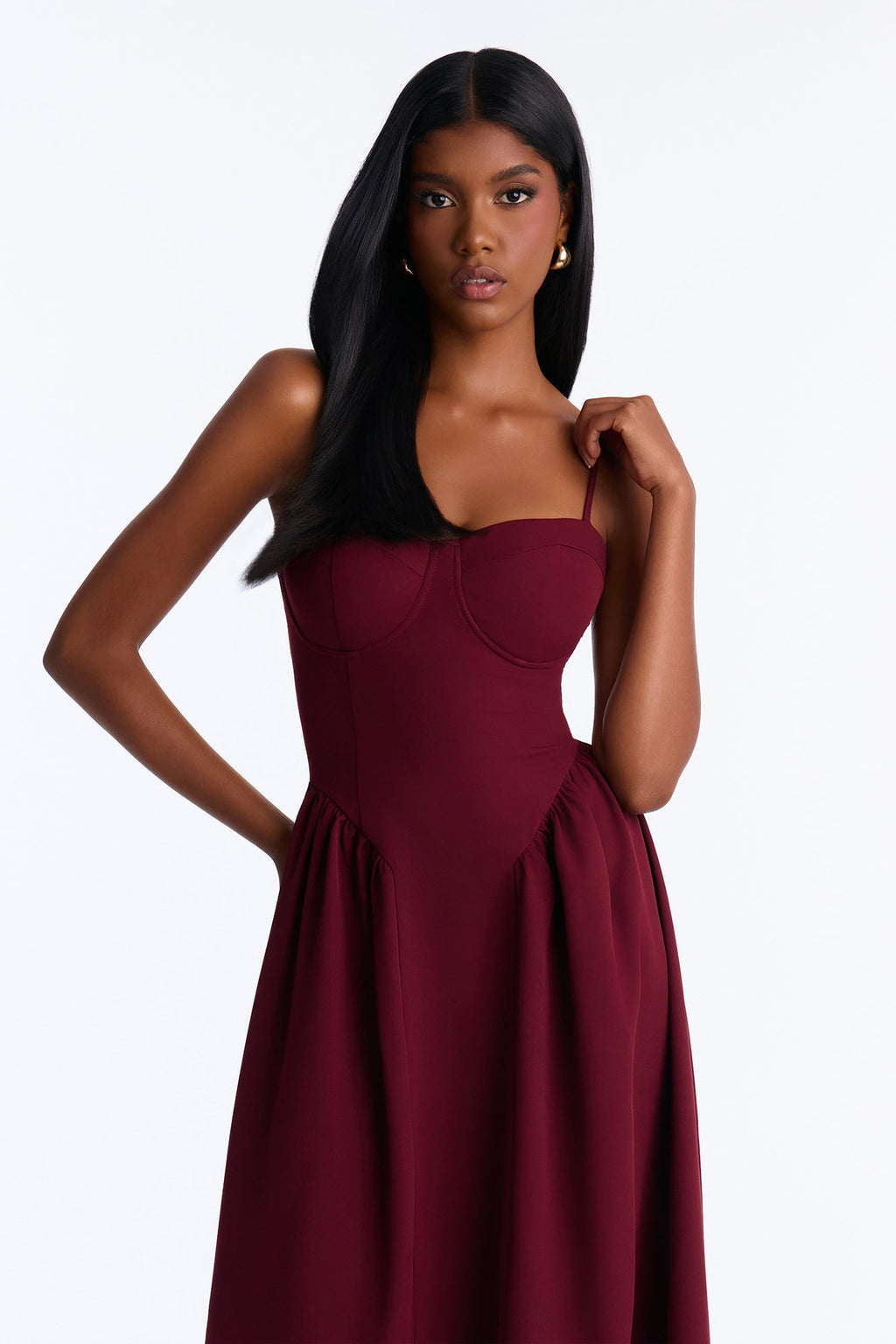 Selena Sweetheart Midi Dress - Wine
