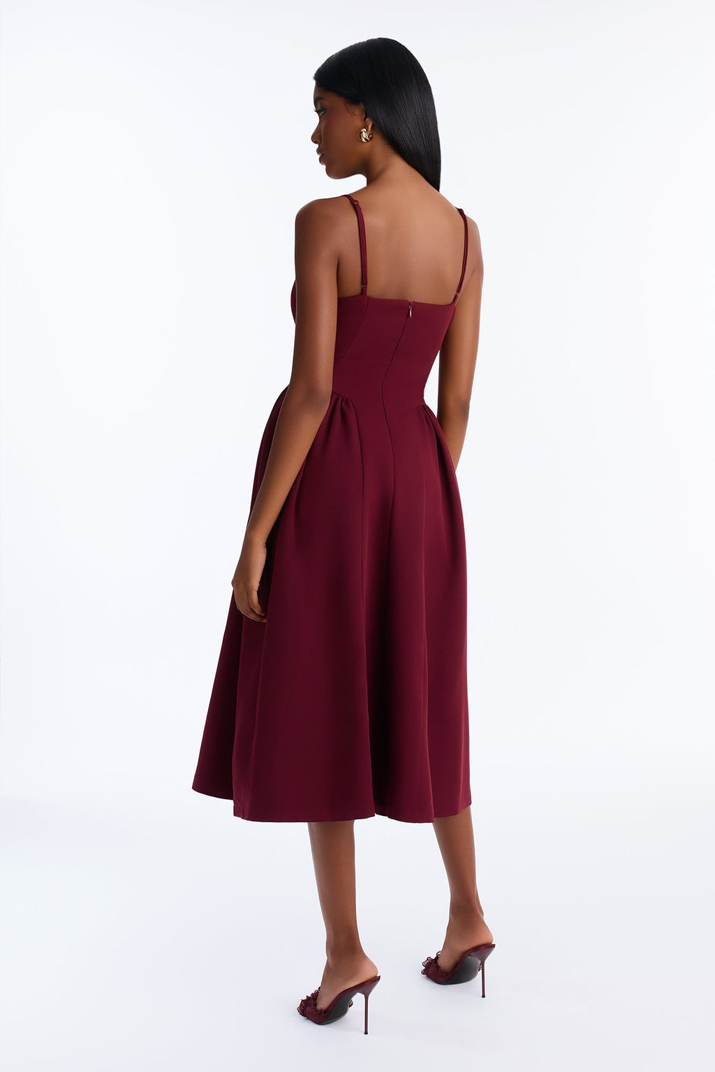 Selena Sweetheart Midi Dress - Wine