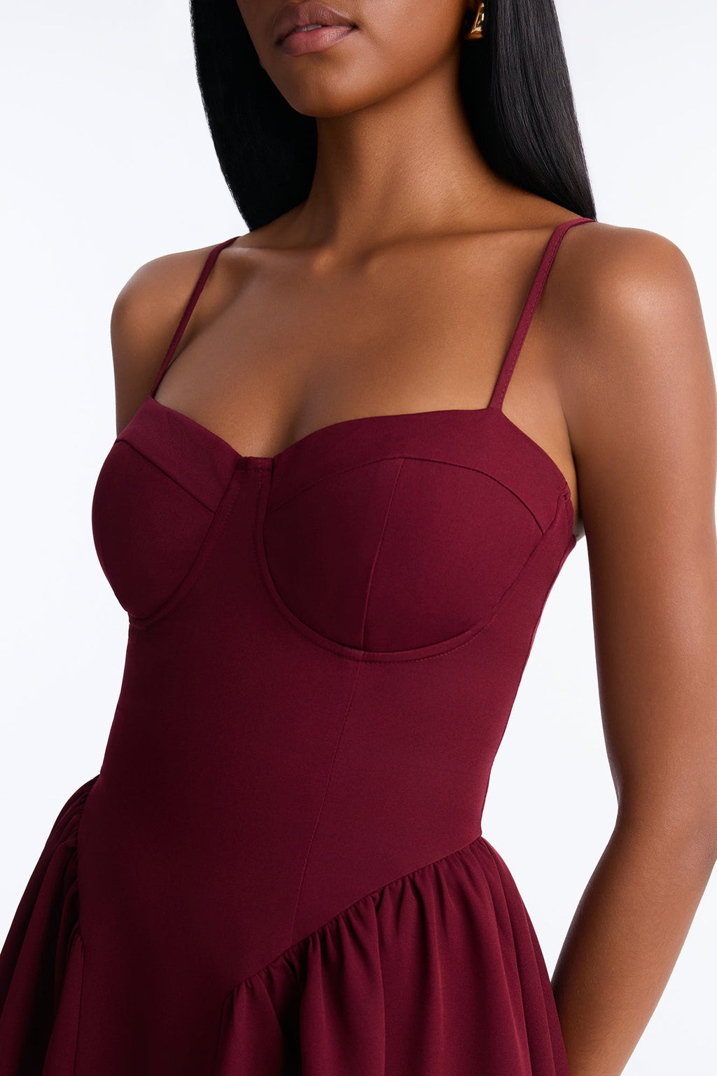 Selena Sweetheart Midi Dress - Wine