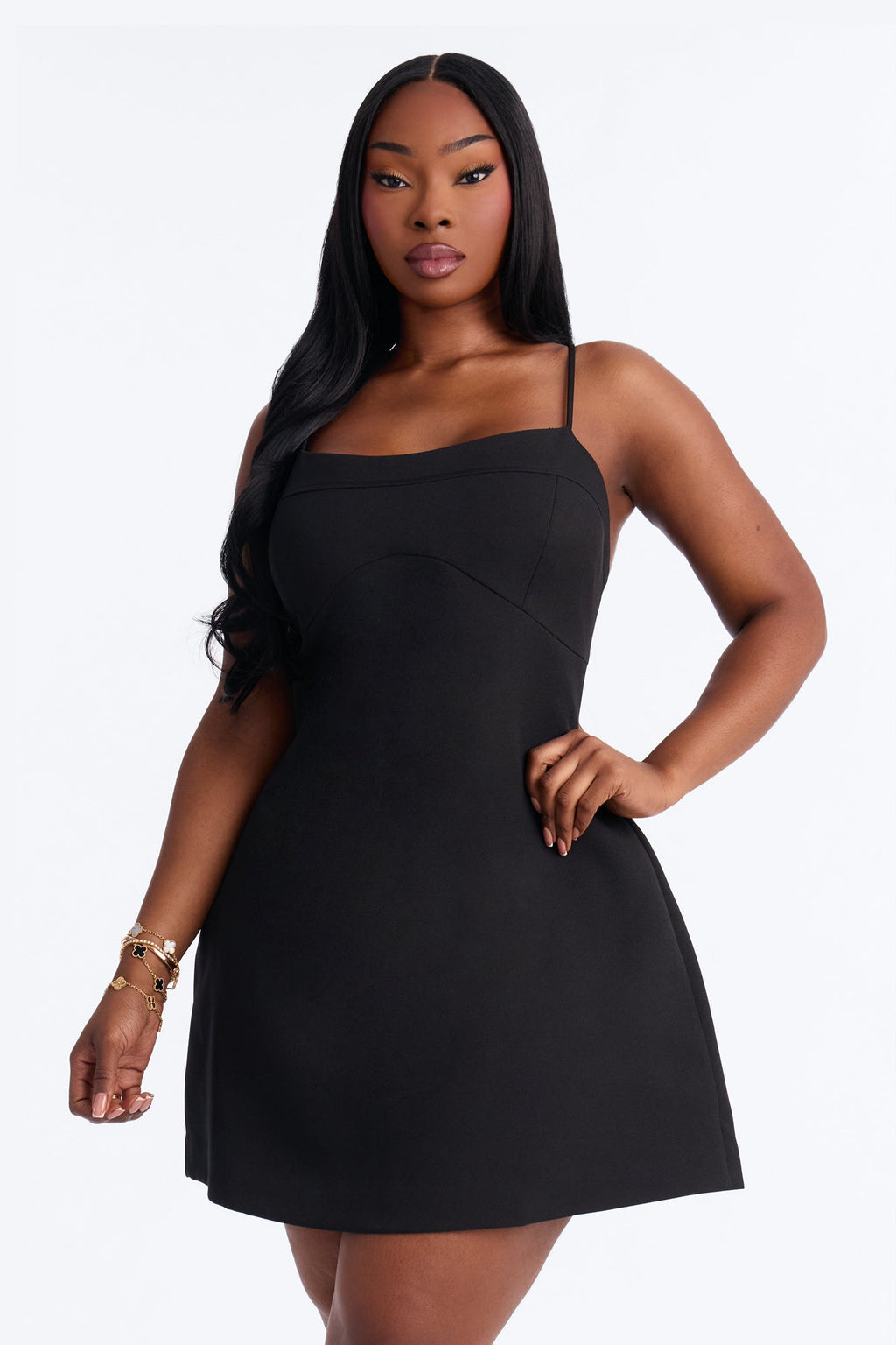 Ellia Crepe A Line Mini Dress - Black