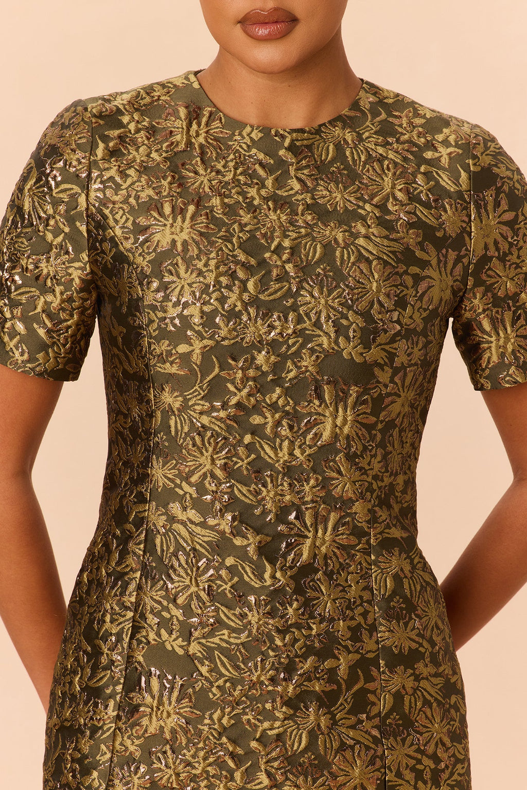 Alyssa Short Sleeve Jacquard Mini Dress - Olive/combo
