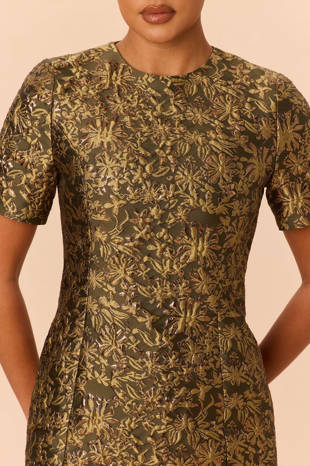 Alyssa Short Sleeve Jacquard Mini Dress - Olive/combo