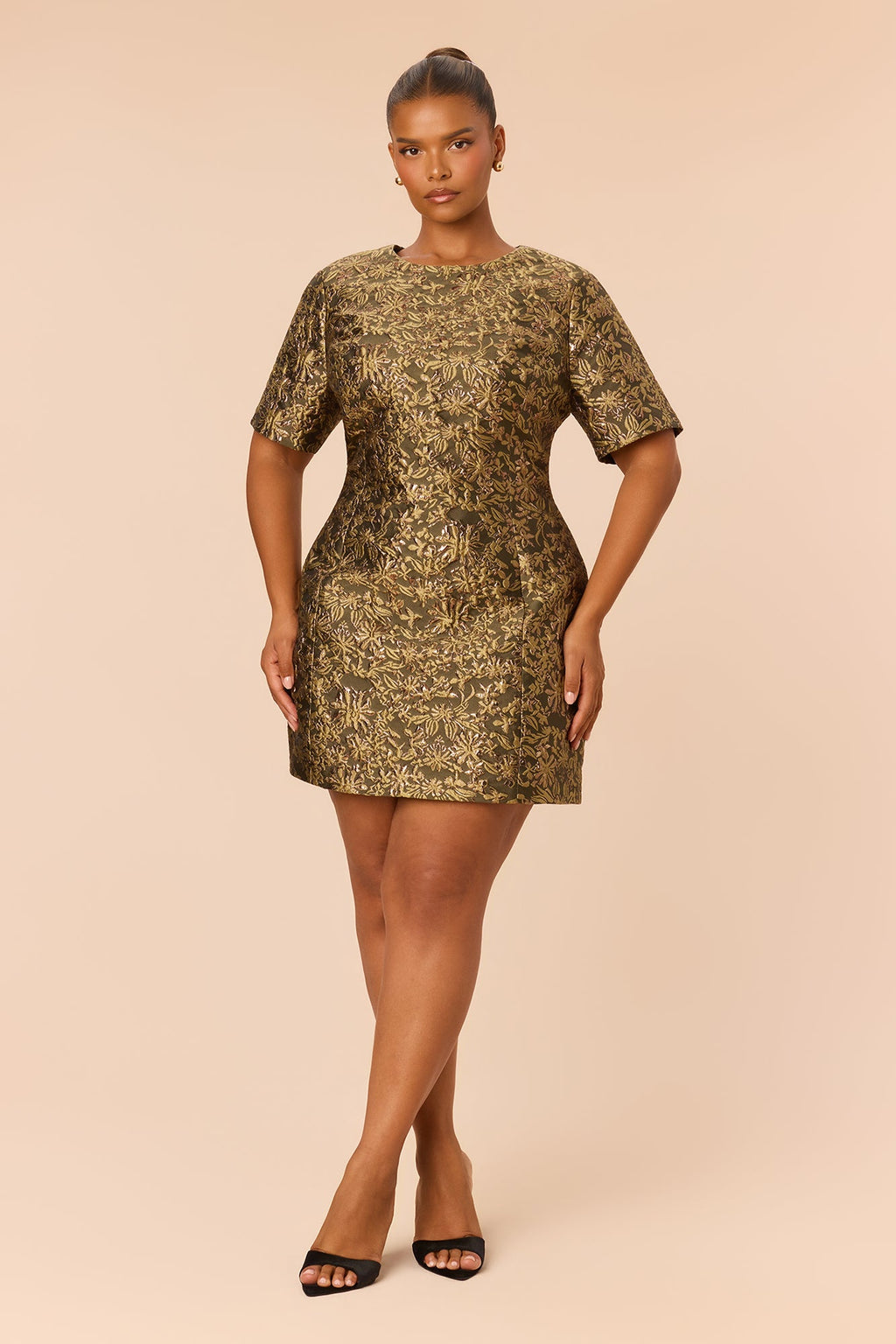 Alyssa Short Sleeve Jacquard Mini Dress - Olive/combo