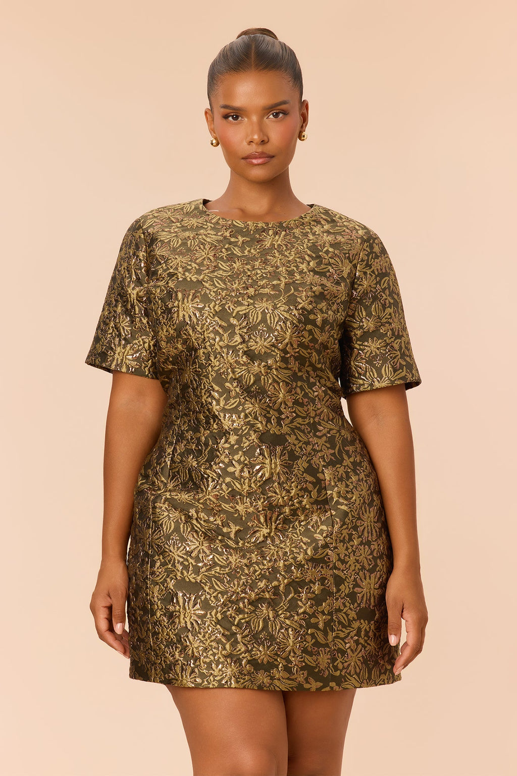 Alyssa Short Sleeve Jacquard Mini Dress - Olive/combo