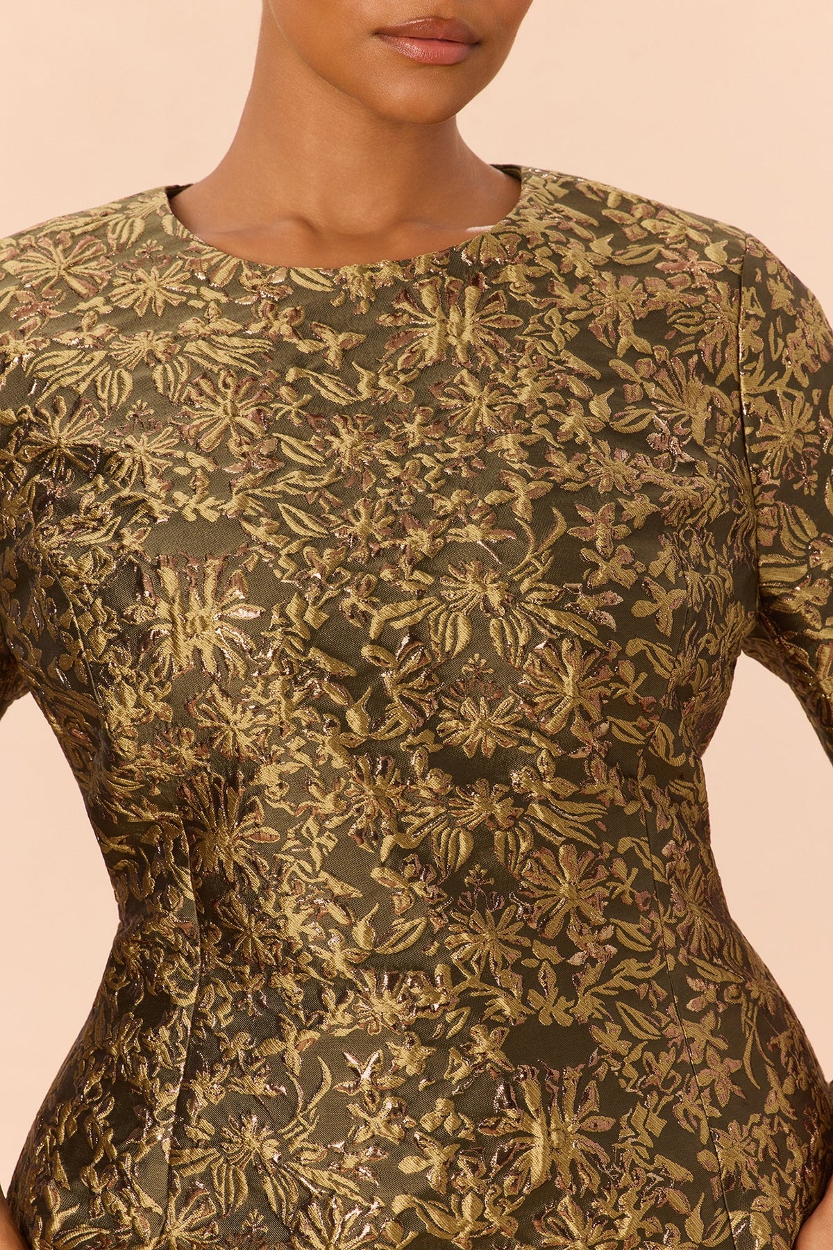 Alyssa Short Sleeve Jacquard Mini Dress - Olive/combo