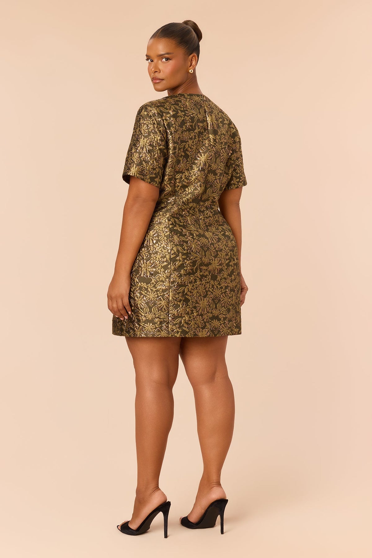 Alyssa Short Sleeve Jacquard Mini Dress - Olive/combo