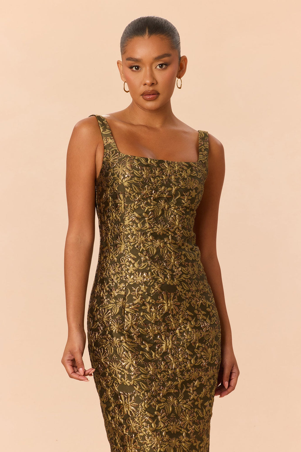 Alyssa Sleeveless Jacquard Midi Dress - Olive/combo