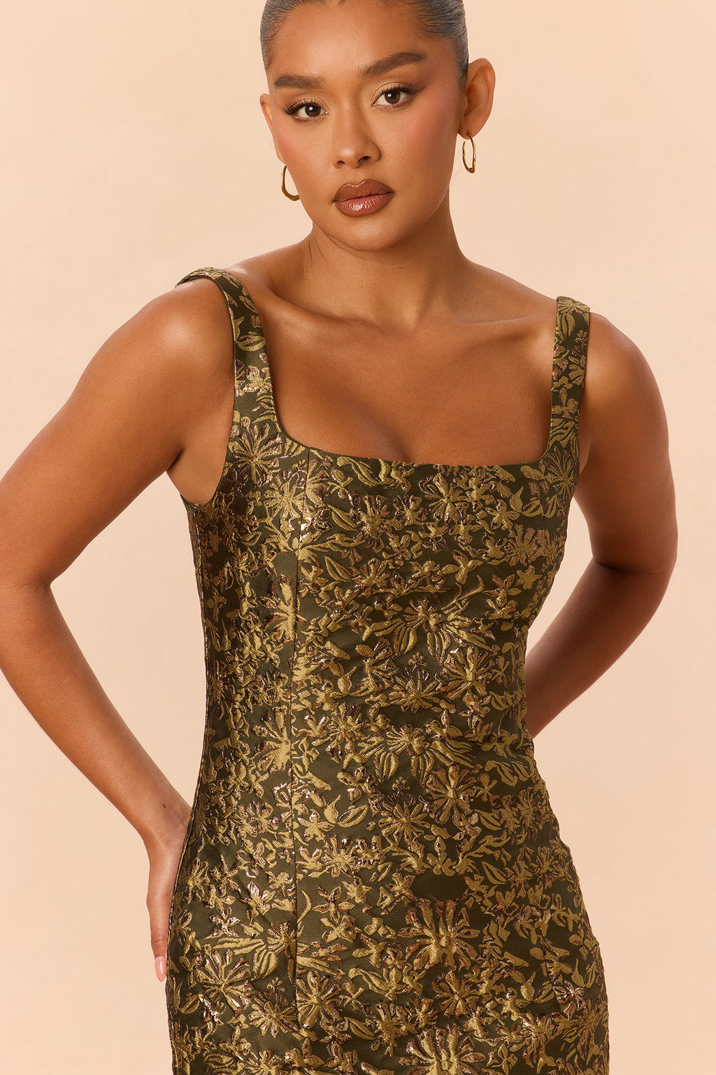 Alyssa Sleeveless Jacquard Midi Dress - Olive/combo