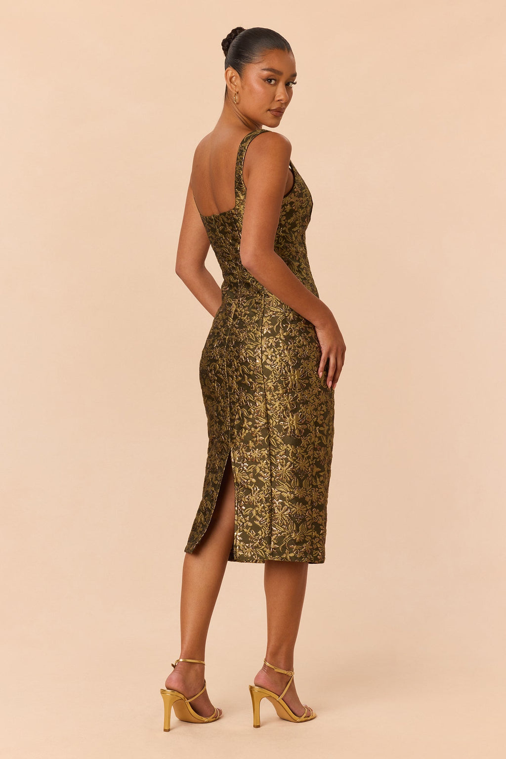 Alyssa Sleeveless Jacquard Midi Dress - Olive/combo