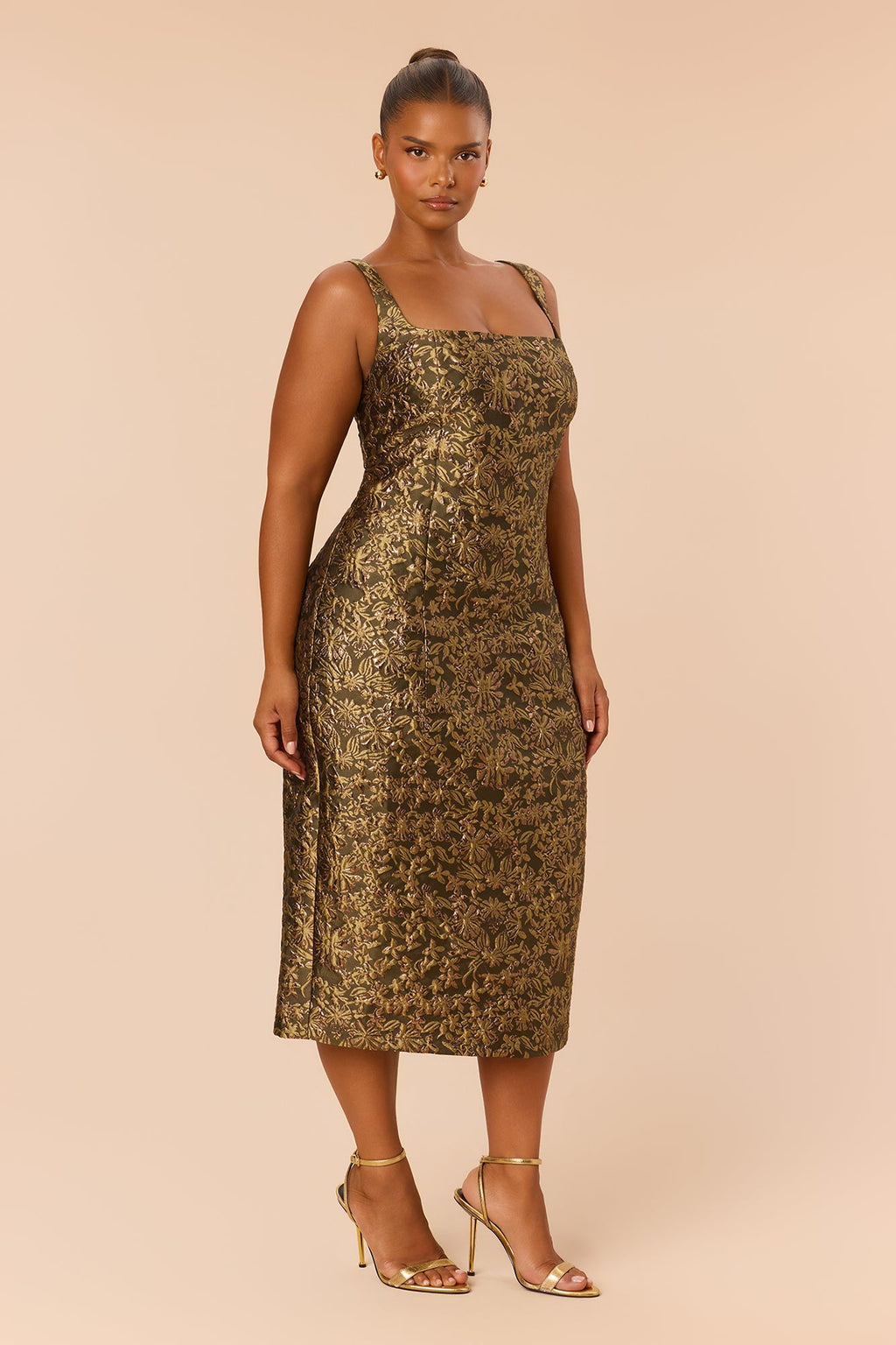 Alyssa Sleeveless Jacquard Midi Dress - Olive/combo