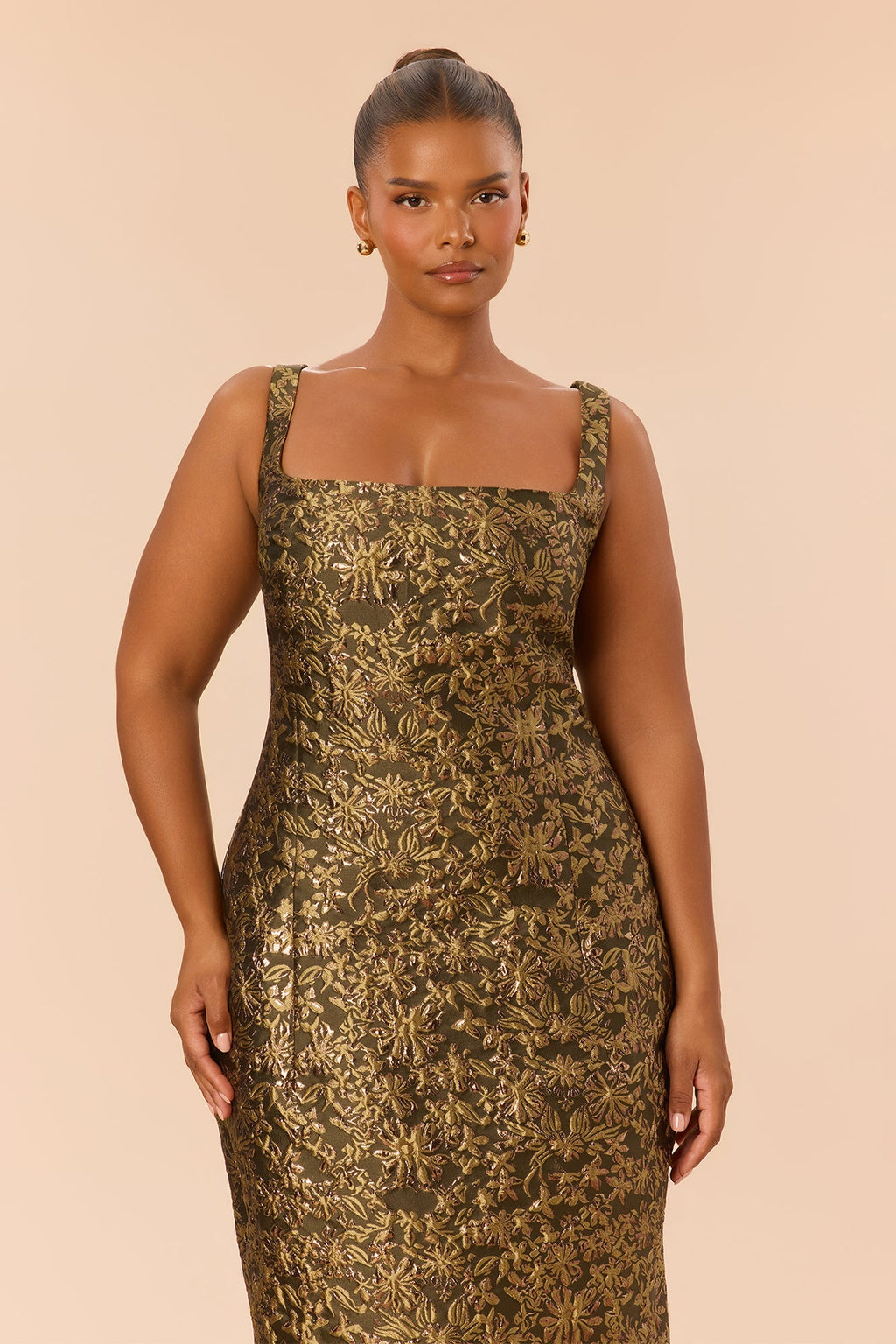 Alyssa Sleeveless Jacquard Midi Dress - Olive/combo