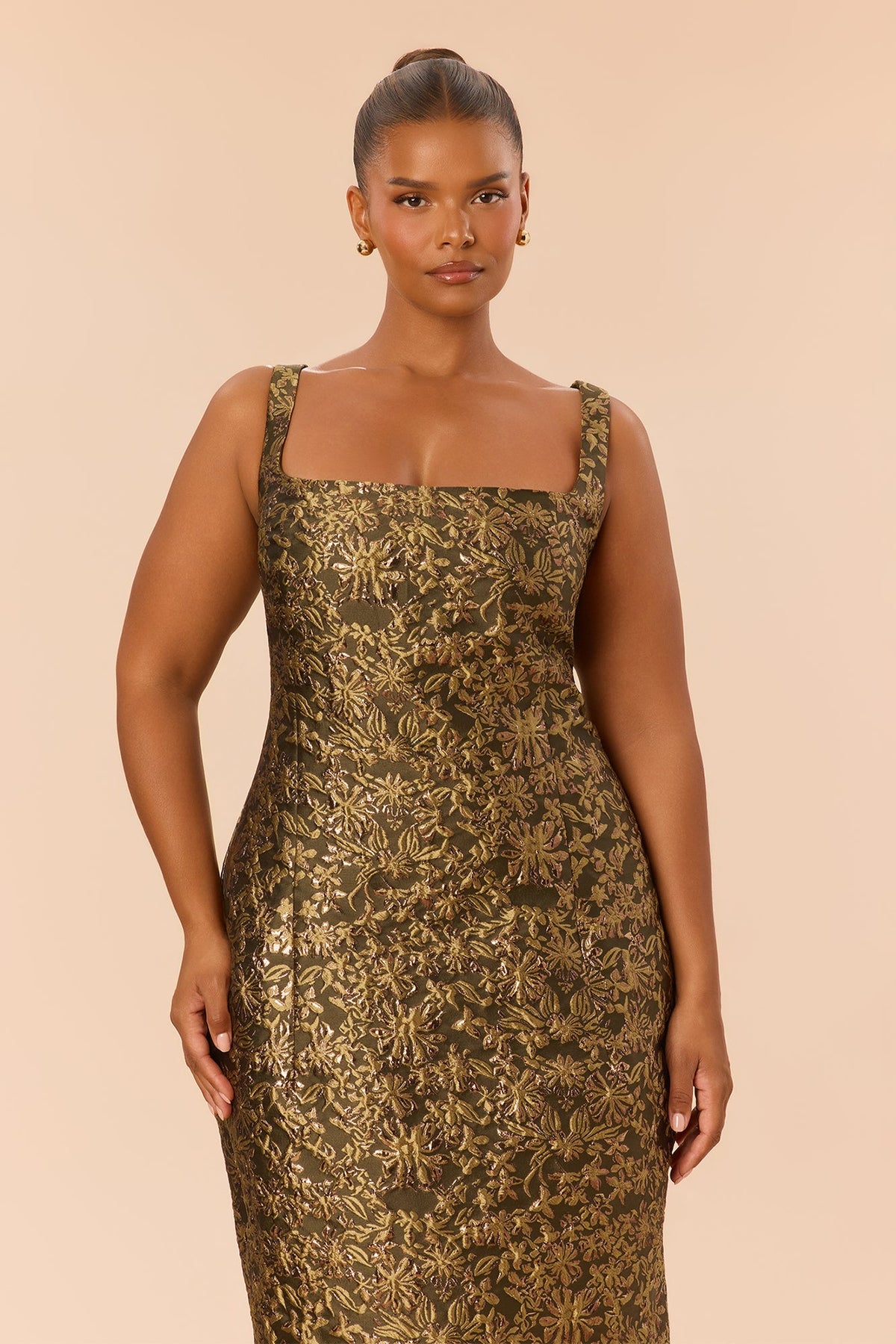 Alyssa Sleeveless Jacquard Midi Dress - Olive/combo