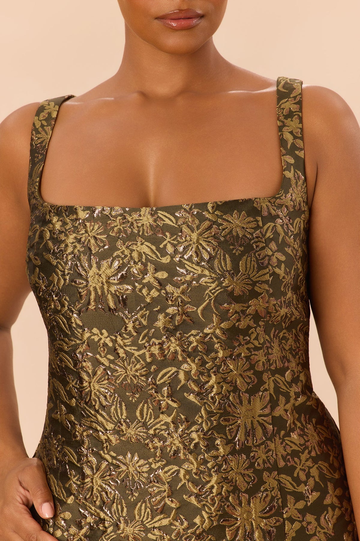 Alyssa Sleeveless Jacquard Midi Dress - Olive/combo