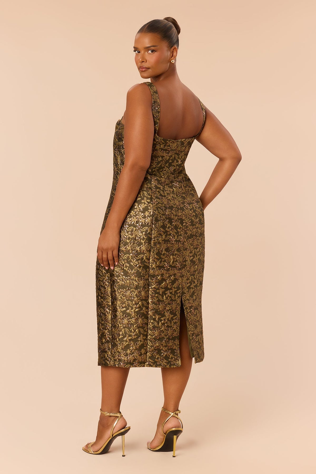 Alyssa Sleeveless Jacquard Midi Dress - Olive/combo