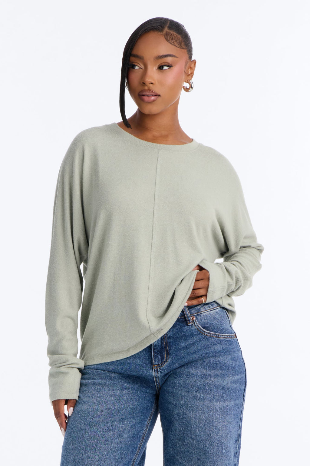 Stephanie Relaxed Fit Long Sleeve Tee - Sage