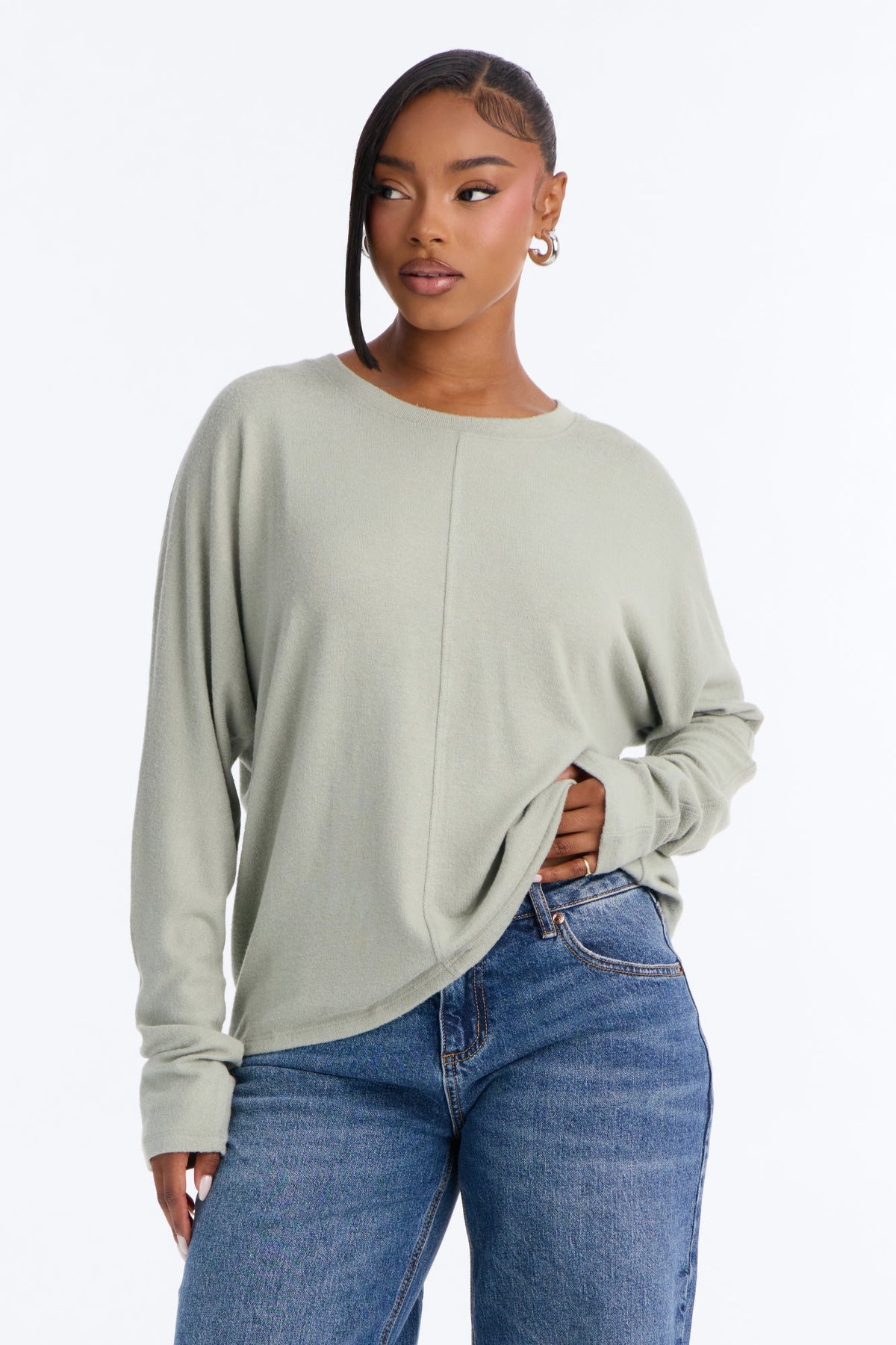 Stephanie Relaxed Fit Long Sleeve Tee - Sage
