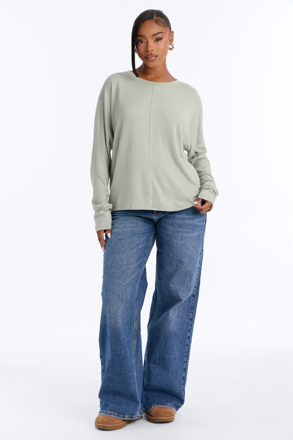 Stephanie Relaxed Fit Long Sleeve Tee - Sage