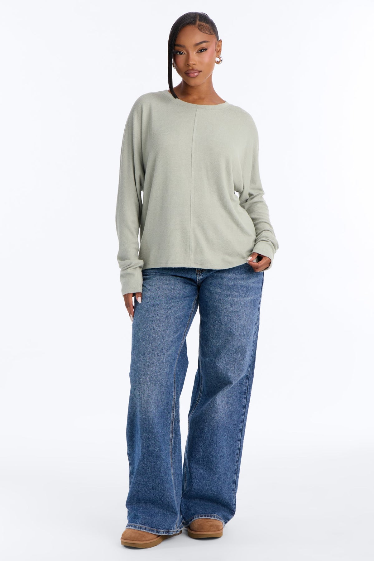 Stephanie Relaxed Fit Long Sleeve Tee - Sage