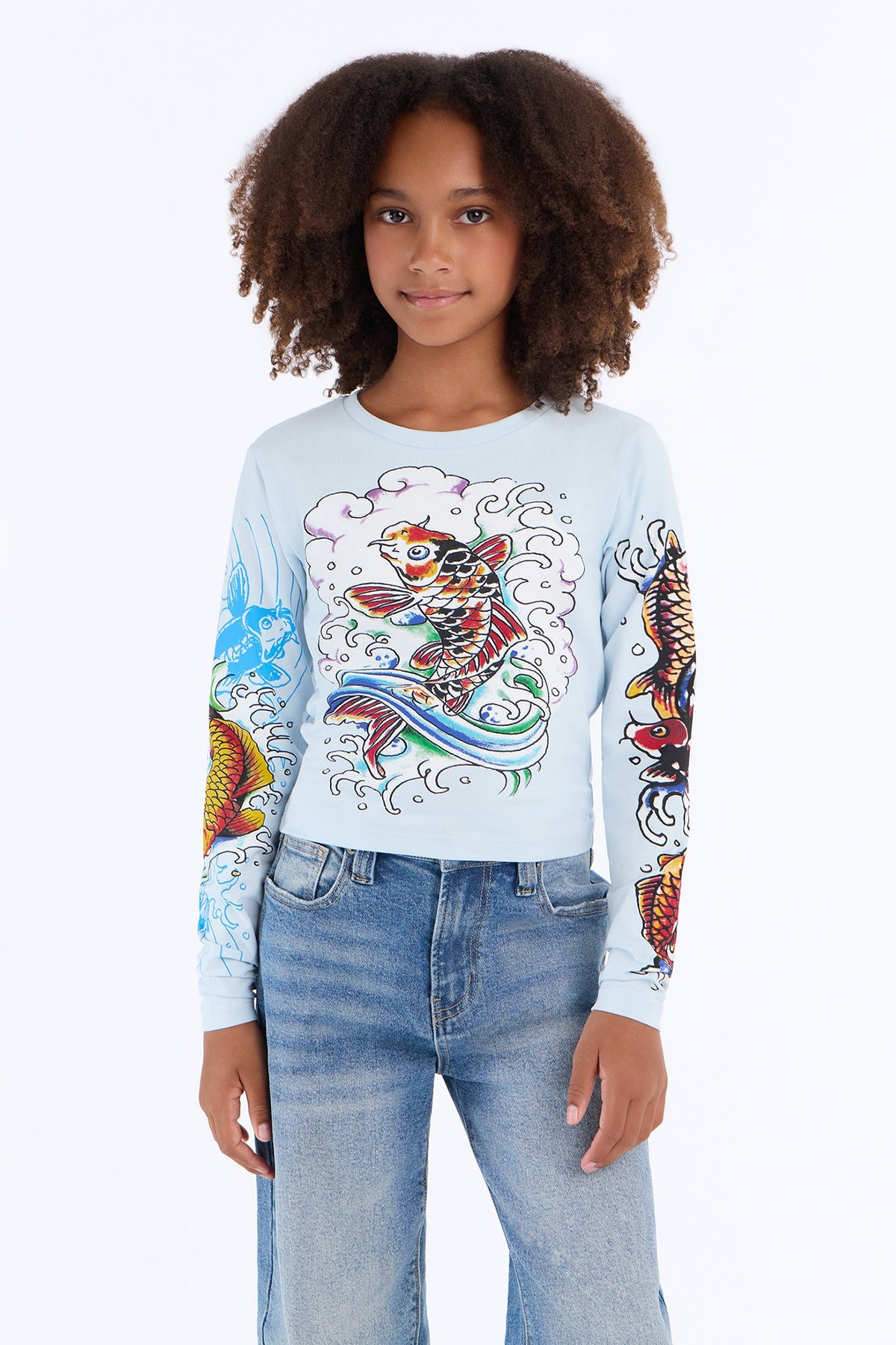Mini Ed Hardy Koi Fish Long Sleeve Tee - Light Blue