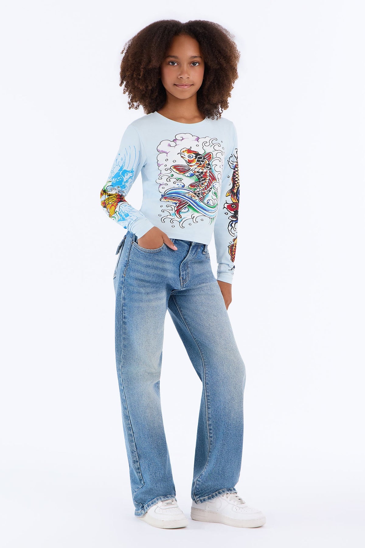 Mini Ed Hardy Koi Fish Long Sleeve Tee - Light Blue